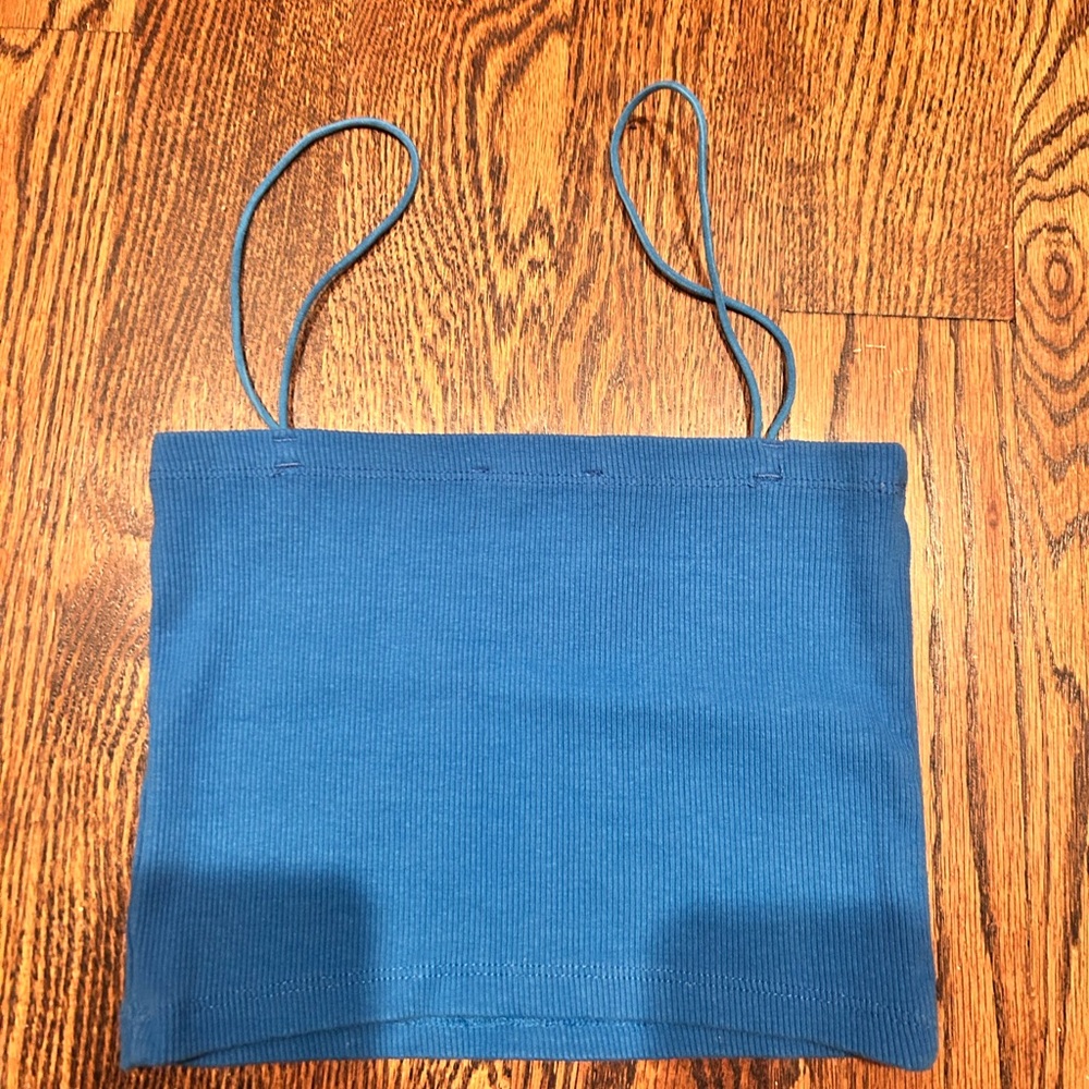 Blue Ribbed Crop Top